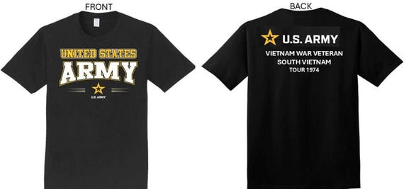 ARMY*Tour 1974* Vietnam War Veteran* South Vietnam. 2-Sided T-Shirt. US ARMY Officially Licensed.