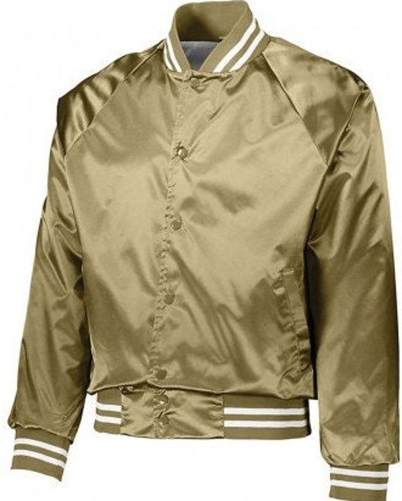 Augusta Sportswear 3610 Satin Baseball Jacket Striped Trim Metallic Gold White M