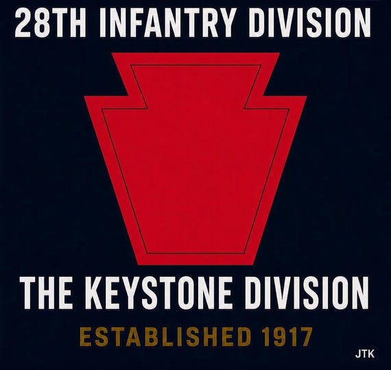 28TH Infantry Division* The Keystone Division * Established 1917* 2-Sided Vinyl Shirt. ARMY Officially Licensed