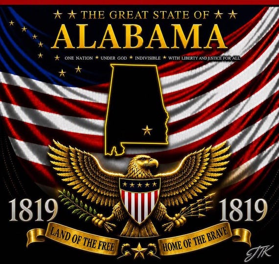 ALABAMA* United States of America *USA 50 States American Flag Shirt* 2-Sided Vinyl Shirt.  JTK Original