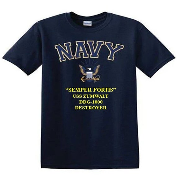USS ZUMWALT DDG-1000 Destroyer"Semper Fortis" Navy Logo Vinyl Shirt (Navy Officially Licensed)