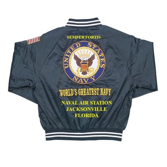 Naval Air Station Jacksonville Florida* Semper Fortis Embroidered  1-Sided Satin Jacket (BACK Only) Officially Licensed