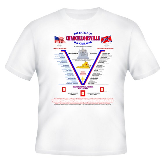 American-U.S. Civil War Chancellorsville, Virginia Order Of Battle Union and Confederate White Shirt