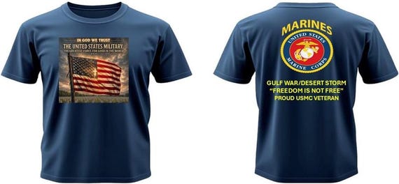 U.S. Marines* Gulf War/Desert Storm* In God We Trust*The Greatest Force for Good In The World* 2-Sided Vinyl Shirt. USMC Official License.
