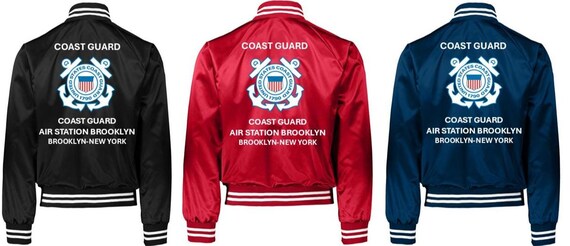 Coast Guard Air Station BROOKLYN* Brooklyn-New York * Coast Guard Vinyl Design Satin Jacket (Back Only) USCG Officially Licensed