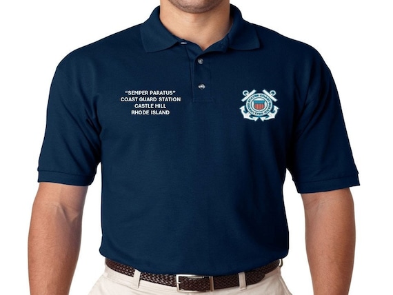 Coast Guard Station Castle Hill* Rhode Island* USCG* Semper Paratus*2-Sided Embroidered polo shirt. Officially Licensed USCG