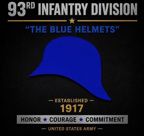93RD Infantry Division* The Blue Helmets* Established 1917 * 2-Sided Vinyl Shirt. ARMY Officially Licensed