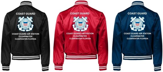 Coast Guard Air Station CLEARWATER* Clearwater-Florida * Coast Guard Vinyl Design Satin Jacket (Back Only) USCG Officially Licensed