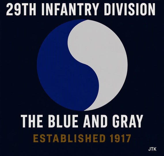 29TH Infantry Division* The Blue and Gray * Established 1917* 2-Sided Vinyl Shirt. ARMY Officially Licensed
