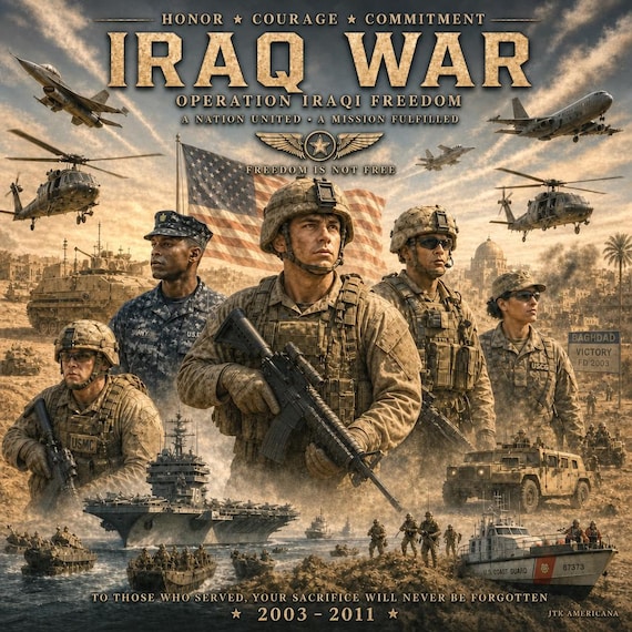 IRAQ War* Operation Iraqi Freedom* 2003-2011 Memorial Image* Flying for Freedom* 1-Sided Vinyl Shirt.