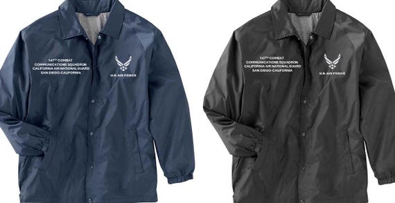 147th Combat Communications Squadron*California Air National Guard* CA *Embroidered Front Sideline Jacket. USAF Officially Licensed
