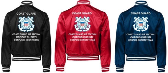 Coast Guard Air Station CORPUS CHRISTI* Corpus Christi-Texas * Coast Guard Vinyl Design Satin Jacket (Back Only) USCG Officially Licensed