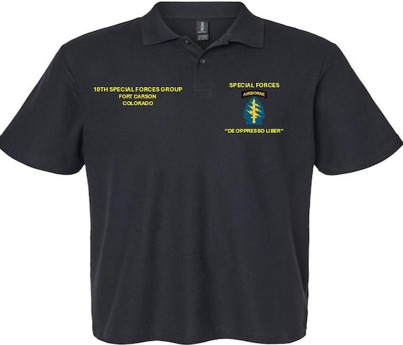 Special Forces Airborne*10th Special Forces Group* Fort Carson-Colorado*Embroidered Left-Right Polo Shirt.