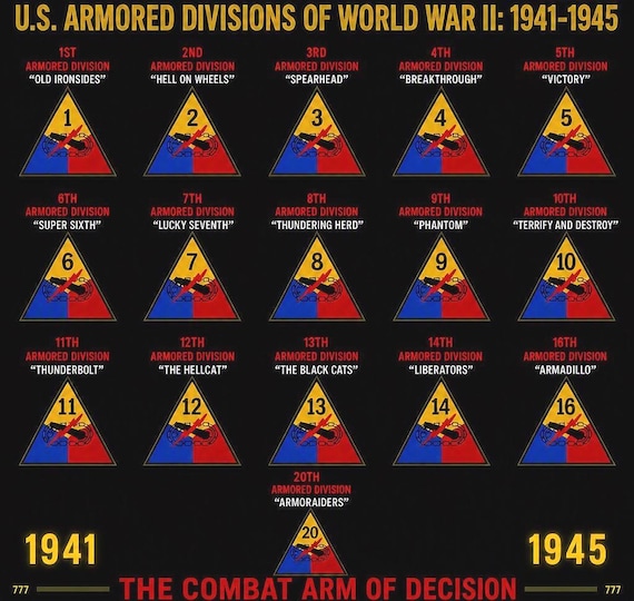 World War II * Army ARMORED Divisions* 1941-1945* Vinyl/Dtf Prints*Army Logo On Back 2-Sided Shirts. Army Officially Licensed