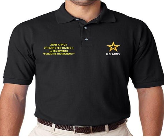 7th Armored Division* Lucky Seventh* Army Armor*Forge the Thunderbolt * *Embroidered polo shirt* Army Officially Licensed