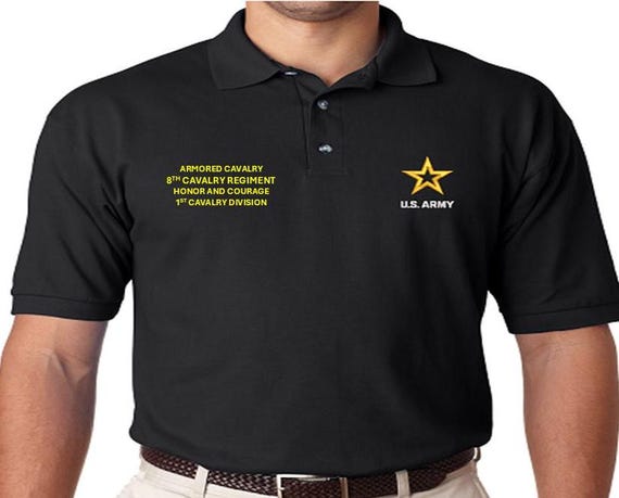 8th Cavalry Regiment* 1st Cavalry Division*Honor and Courage*Armored Cavalry * *Embroidered polo shirt* Army Officially Licensed