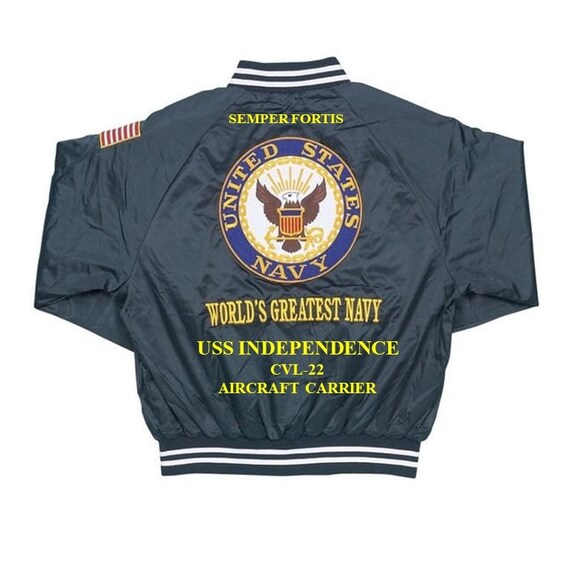 USS Independence CVL-22  Aircraft Carrier* Semper Fortis Embroidered  1-Sided Satin Jacket (BACK Only) Officially Licensed