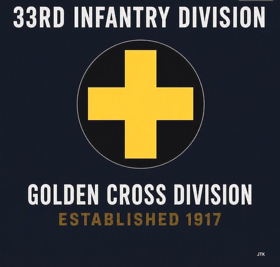 33RD Infantry Division* GOLDEN CROSS * Established 1917* 2-Sided Vinyl Shirt. ARMY Officially Licensed