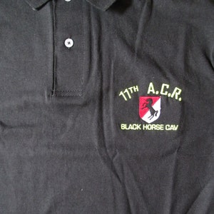 11th Armored Cavalry Regiment&quot; The Blackhorse Cav&quot; Embroidered Light Weight Black Polo Shirt