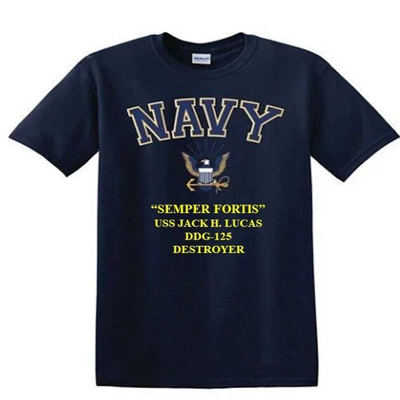 USS Jack H. Lucas DDG-125 Destroyer"Semper Fortis" Navy Logo Vinyl Shirt (Navy Officially Licensed)