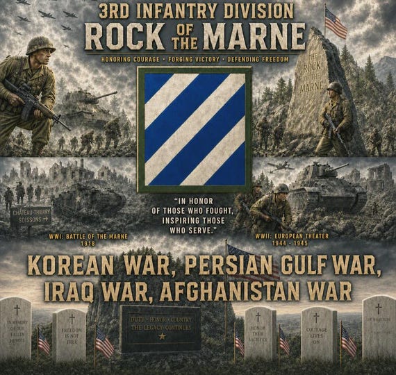 3RD Infantry Division*  Rock of the Marne* Army Unit* 2-Side Vinyl Shirt. Army Officially Licensed.