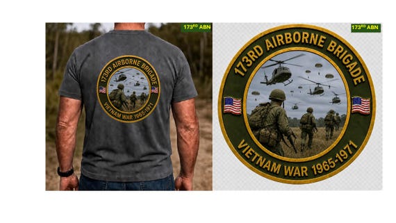 173rd Airborne Brigade* Vietnam War 1965-1971* Coin Cirlce Logo. 1-Sided Vinyl Shirt DTF Process. Back Only.