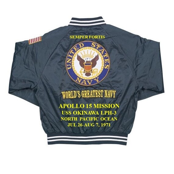 Apollo 15 Mission *USS OKINAWA LPH-3 *North Pacific Ocean 1971 * Navy Embroidered 1-Sided Satin Jacket (Back Only) Officially Licensed