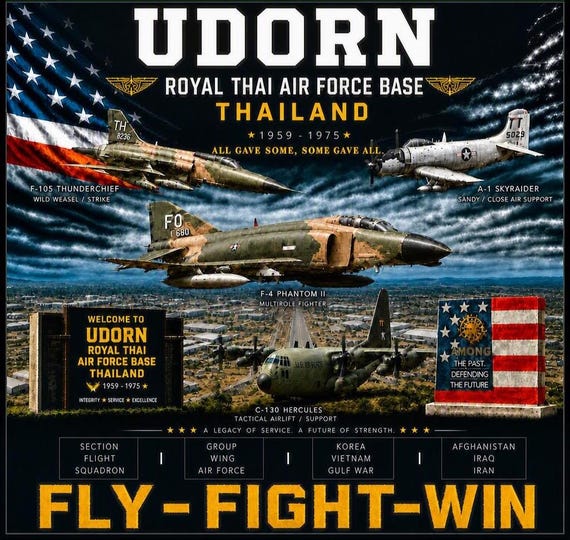 UDORN Royal Thai Air Force Base* Thailand*Vietnam Veteran* 2-Side Vinyl Shirt. USAF Officially Licensed.