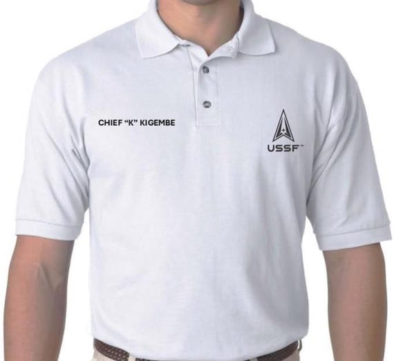 SPACE FORCE USSF  Chief Kikember Logo Embroidered 2 Sided Polo Shirt