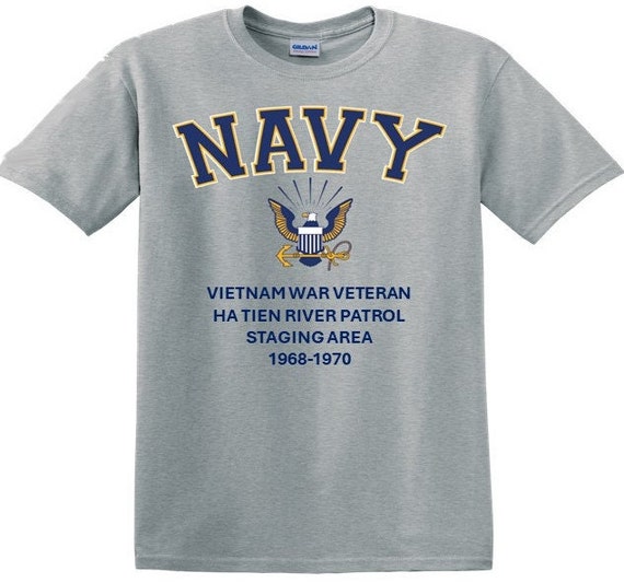 Ha Tien River Patrol Staging Area*Vietnam War Veteran* 1968-1970* Navy Eagle *T-Shirt. Navy Officially Licensed.