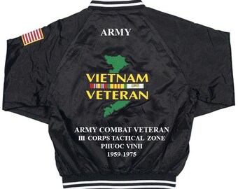Army Combat Veteran III Corps TZ* Phuoc Vinh * 1959-1975 Army Vietnam Veteran Embroidered  1-Sided Satin Jacket (Back Only)