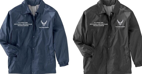 MCCONNELL Air Force Base * Wichita-Kansas* Coaches Jacket *Embroidered Right & Left Chest. USAF Officially Licensed.