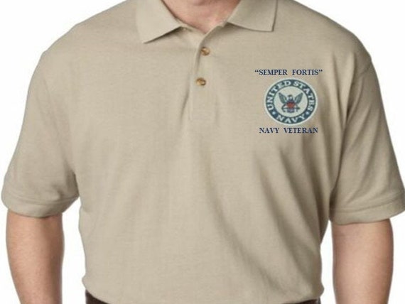 U.S NAVY Semper Fortis *Navy Veteran*Embroidered Polo Shirt.  Officially Licensed