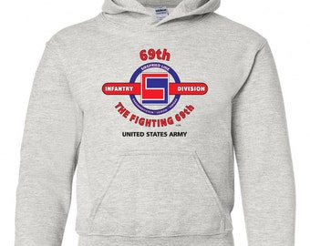 69th Infantry Division Sweat-shirt à capuche bataille et campagne « The Fighting 69th » avec poches.
