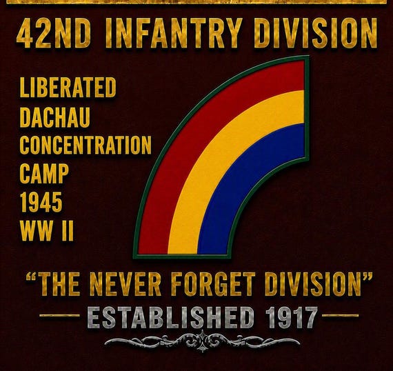 42ND Infantry Division* NEVER FORGET * Established 1917* 2-Sided Vinyl Shirt. ARMY Officially Licensed