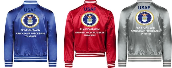 Air Force* ARNOLD Air Force Base* Tennessee*Fly-Fight-Win*Satin Jacket (Back Only) USAF Officially Licensed