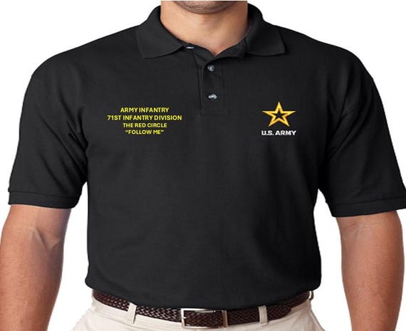 71ST Infantry Division* The Red Circle* Army Infantry* Follow Me*  *Embroidered polo shirt* Army Officially Licensed.