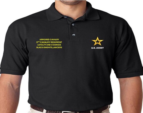 5th Cavalry Regiment*Loyalty and Courage,Black Knights, Lancers*Armored Cavalry* * *Embroidered polo shirt* Army Officially Licensed