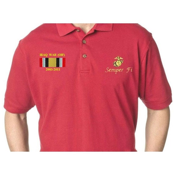 IRAQ WAR Operation Iraqi Freedom 2003-2011 Semper Fi  Marines left chest & right chest Embroidered Polo Shirt Officially Licensed