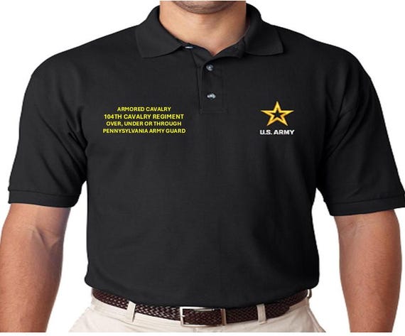 104th Cavalry Regiment* Over, Under or through*Pennsylvania Army Guard*Armored Cavalry *Embroidered polo shirt* Army Officially Licensed
