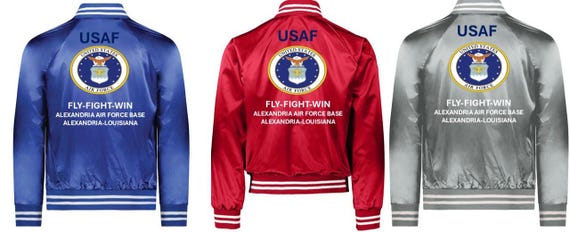 Air Force*Alexandria Air Force Base* Alexandria-Louisiana*Fly-Fight-Win*Satin Jacket (Back Only) USAF Officially Licensed