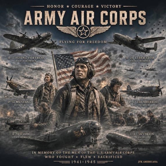 Army Air Corps *World War II 1941-1945 Memorial Image* Flying for Freedom* 1-Sided Vinyl Shirt.