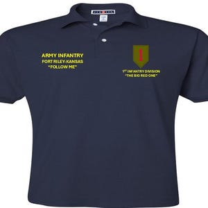 1st Infantry Division* The Big Red One* Army Infantry Fort Riley-Kansas*Embroidered Left-Right Polo Shirt.