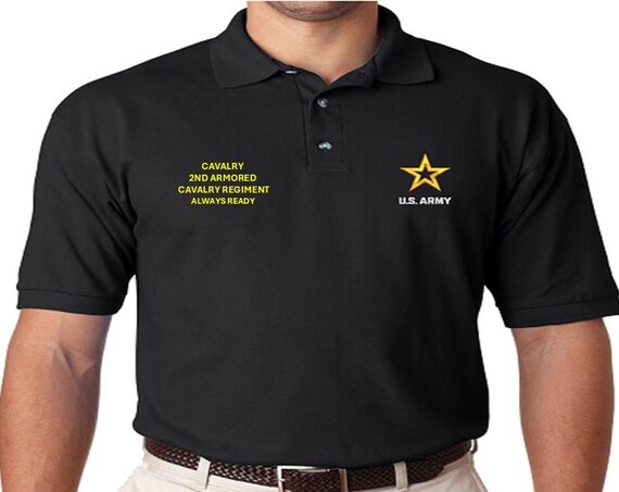 Cavalry* 2nd Armored Cavalry Regiment*Always Ready*Embroidered polo shirt* Army Officially Licensed