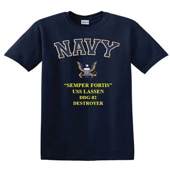 USS LASSEN DDG-82 Destroyer"Semper Fortis" Navy Logo Vinyl Shirt (Navy Officially Licensed)