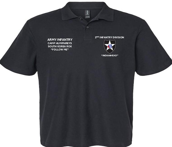 2nd Infantry Division* Indianhead*Camp Humphreys- South Korea ROK*Army Infantry-Follow Me*Embroidered Left-Right Polo Shirt.
