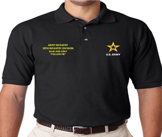 29th Infantry Division* Blue And Gray* Army Infantry-Follow Me*  *Embroidered polo shirt* Army Officially Licensed.