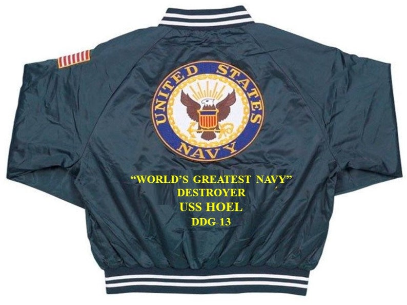 USS Higbee DDDDR-806 Destroyer World/'s Greatest Navy Embroidered 2-Sided Blue Satin Jacket