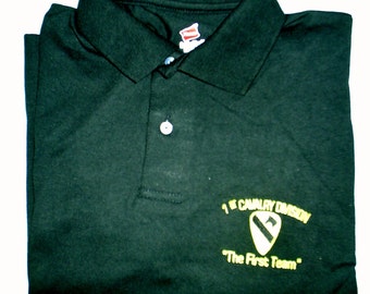 1st Cavalry Division " The First Team" Embroidered Light Weight Black Polo Shirt