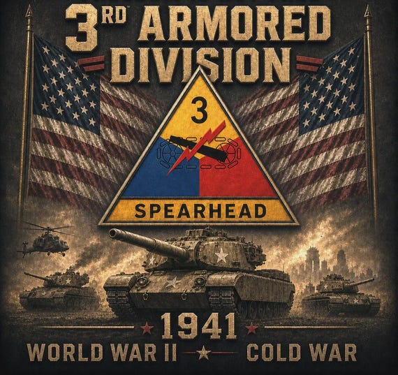 3RD Armored Division* SPEARHEAD* Army Unit* 2-Side Vinyl Shirt. Army Officially Licensed.